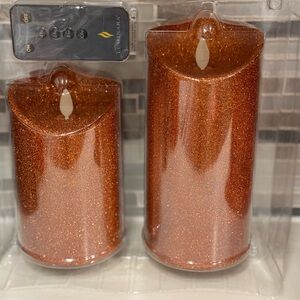 Luminara Rust Orange Glitter Real Flame-Effect Candle New in Box 7 & 5.5”